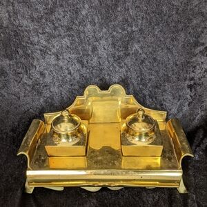 Brass Double Ink Well Desk Caddy